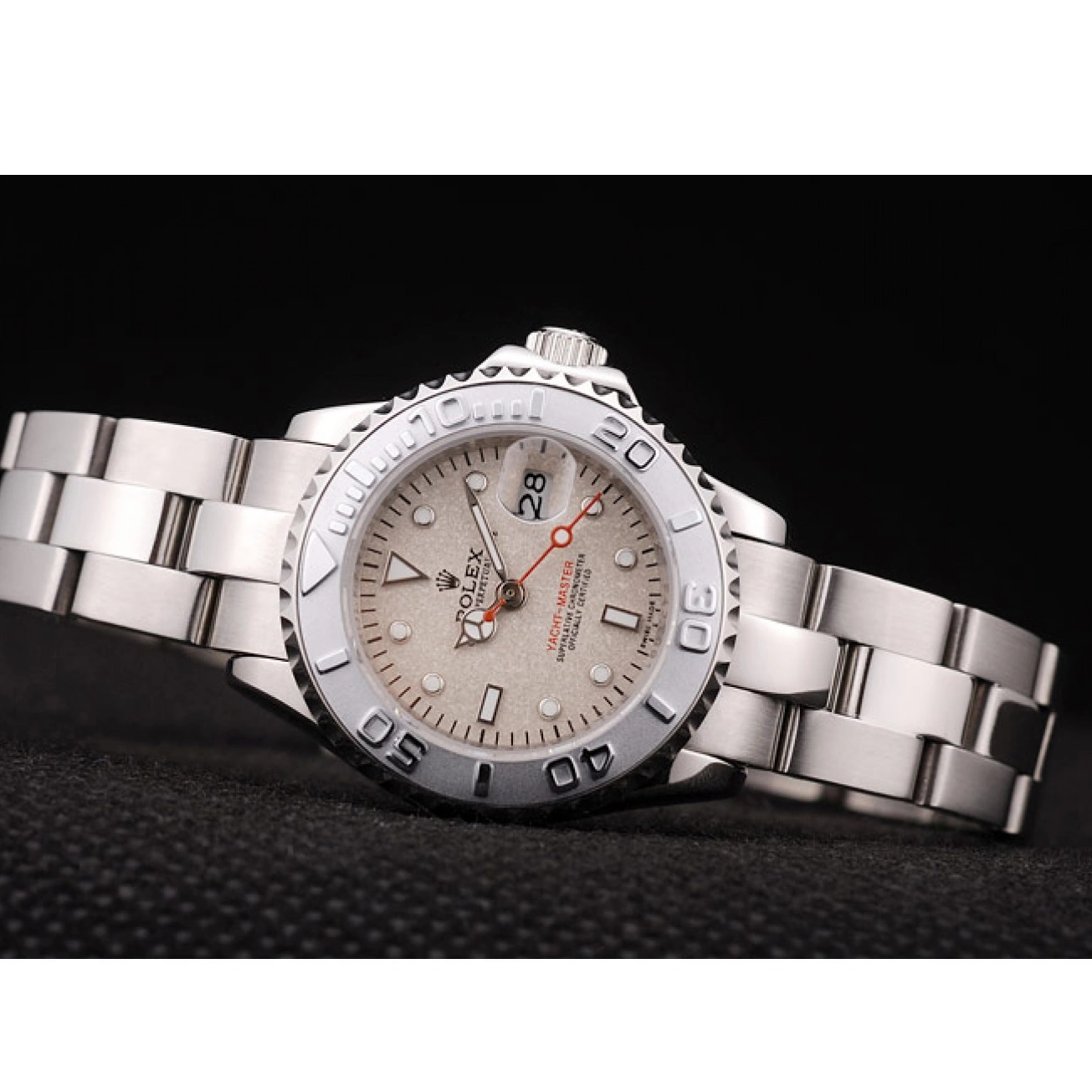 Rolex aaa copy Yacht Master Rolex Beige Dial Silver Bezel 0801
